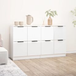 Šoninės spintelės, 2vnt., baltos, 60x30x70cm, mediena, blizgios