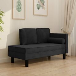 Poilsio sofa su pagalvėmis ir ilga pagalve, juoda, aksomas