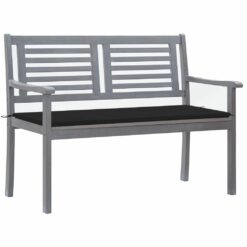 Dvivietis sodo suoliukas su pagalve, pilkas, 120cm, eukaliptas