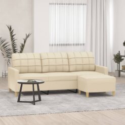 Trivietė sofa su pakoja, kreminės spalvos, 180cm, audinys