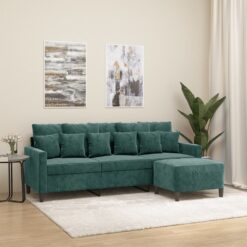 Trivietė sofa su pakoja, tamsiai žalios spalvos, 180cm, aksomas