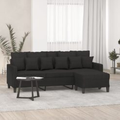 Trivietė sofa su pakoja, juodos spalvos, 180cm, audinys
