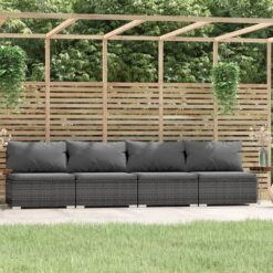 Keturvietė sofa su pagalvėlėmis, pilkos spalvos, poliratanas