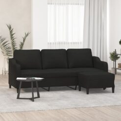 Trivietė sofa su pakoja, juodos spalvos, 180cm, audinys