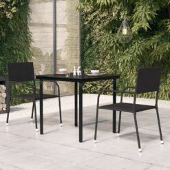 Sodo valgomojo stalas, juodas, 80x80x74cm, plienas ir stiklas