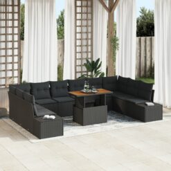 Sodo Sofa Rinkinys 11 Daiktų Rinkinys Juoda Ratanas