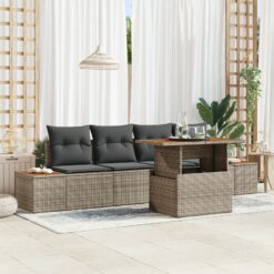sodo sofų komplektas 5 dalių komplektas Pilka Ratanas Sodo sofa