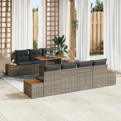 Sodo sofa komplektas 8 dalių Pilkas Poli ratanas, medis