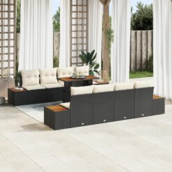 Sodo sofa rinkinys 9 dalys Juoda Ratanas Lauko baldai