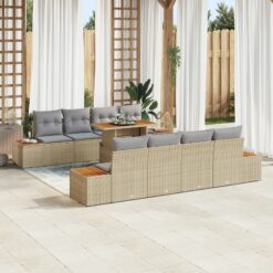 Sodo Sofa Komplektas 9 Dalių Kompletas Smėlio PE Ratanas