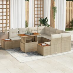 Sodo sofa komplektas 9 dalių Smėlio spalvos Ratanas