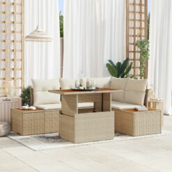 sodo sofos komplektas 5 dalių Smėlio Ratanas Sodo kampinė sofa