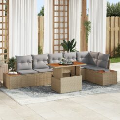 Sodo sofa komplektas 7 vnt. Šviesiai pilka Ratanas