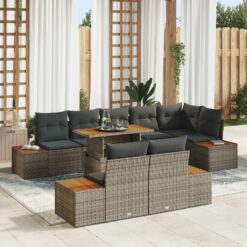 Sodo Sofa Rinkinys 9 dalių Pilka, Natūralaus medžio