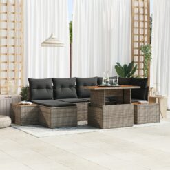 Sodo sofos komplektas 7 dalių Pilka Ratanas Sodo kampinė sofa