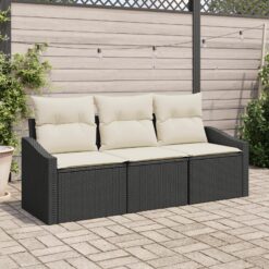 sodo sofa komplektas 3 dalių rinkinys Juoda Ratanas Lauko sofa