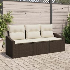Sodo Sofa Komplektas 3 Dalių Rudas Ratanas Lauko Sofa Stačiakampė