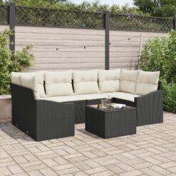 Sodo sofa rinkinys 7 dalių Juoda ir kreminė