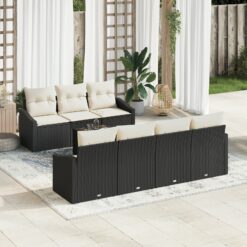 Sodo Sofa Rinkinys 8 Dalių Rinkinys Smėlio, Juoda