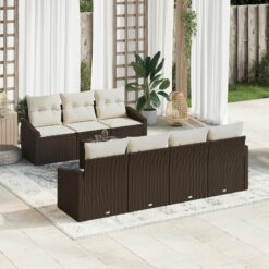 Sodo Sofa Rinkinys 8 Dalių Kreminė ir Ruda