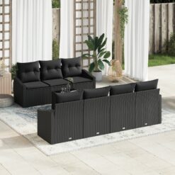 Sodo Sofa Rinkinys 8 Dalių Rinkinys Juoda Ratanas
