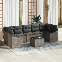 8 dalių sodo sofas rinkinys su pagalvėlėmis pilkas poli ratanas