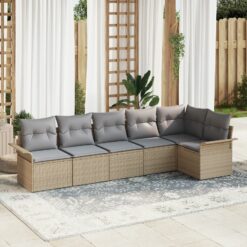6 dalių sodo sofos komplektas su pagalvėlėmis Smėlio poly rattan