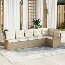 6 dalių sodo sofa komplektas su pagalvėlėmis smėlio poli ratanas