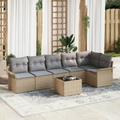 7 Dalių Sodo Sofa Rinkinys su Pagalvėmis Juodas Poli Ratanas