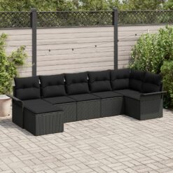 7 dalių sodo sofa rinkinys su pagalvėmis Juoda Poliratanas