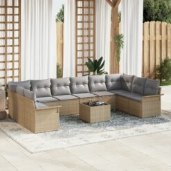 11 dalių sodo sofa komplektas su pagalvėlėmis juodas poliratanas