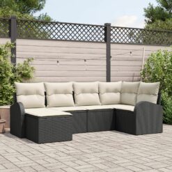 6 dalių sodo sofa komplektas su pagalvėlėmis Juoda Poli ratanas