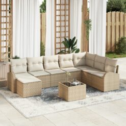 Sodo sofa rinkinys 9 dalių Kreminė Ratanas Sodo sofa rinkinys