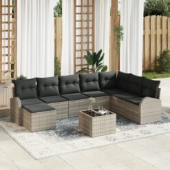 Sodo Sofa Rinkinys 9 dalių rinkinys Šviesiai rudas ir juodas