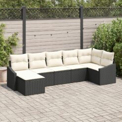 7 Vnt. Sodo Sofa Rinkinys su Pagalvėlėmis Juodas Poliratanas