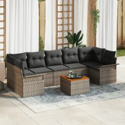 8 Dalių Sodo Sofa Rinkinys Su Pagalvėlėmis Pilka Poli Ratanas Akacija