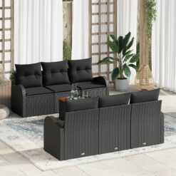 7 dalių sodo sofa su pagalvėlėmis Juodame Poliratanas Akacija