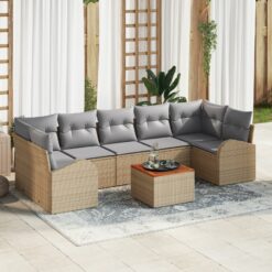 8 dalių sodo sofas komplektas su pagalvėlėmis Smėlio Poli ratanas Akacija