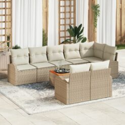 9 dalių sodo sofa komplektas su pagalvėmis smėlio polirataniniu akacijos