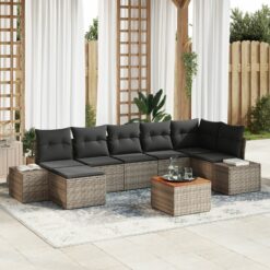 8 dalių sodo sofa komplektas su pagalvėmis pilkas poli ratanas akacija