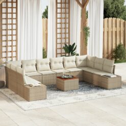 11 Dalių Sodo Sofa Komplektas su Pagalvėlėmis Smėlio Poli Ratanas Akacijos