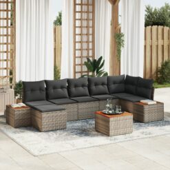 8 Dalių Sodo Sofa Rinkinys Su Pagalvėlėmis Pilka Poliratanas Akacija