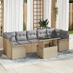 8 Dalių Sodo Sofa Rinkinys su Pagalvėlėmis Šviesiai Pilkas Poli Ratanas