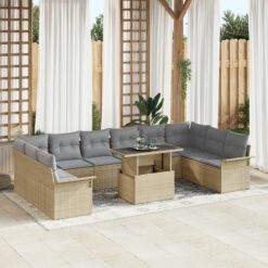 11 dalių sodo sofa komplektas su pagalvėlėmis Kremo poli ratanas