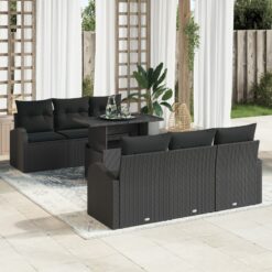 7 dalių sodo sofa komplektas su juodomis pagalvėlėmis