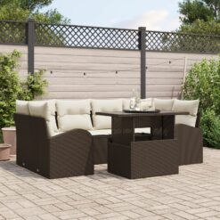 7 dalių sodo sofa komplektas su pagalvėlėmis Ruda Poli ratanas