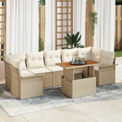 8 dalių sodo sofa rinkinys su pagalvėmis, smėlio, poli ratanas, akacija