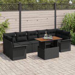 8 dalių sodo sofa rinkinys su pagalvėlėmis Juoda Poli ratanas Akacija