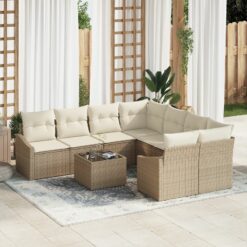 Sodo sofa komplektas 9 dalių Smėlio ir ruda Ratanas ir poliesteris