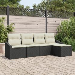 sodo sofa rinkinys 5 dalių Juoda ir kreminė Ratanas ir poliesteris